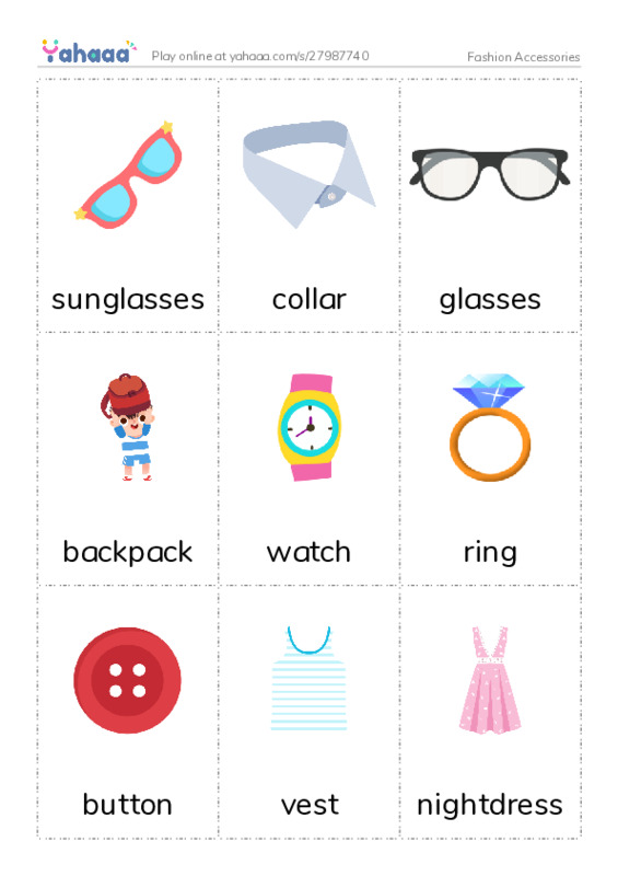 Fashion Accessories PDF flaschards with images