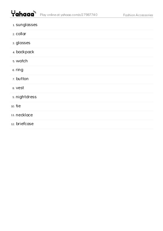 Fashion Accessories PDF words glossary