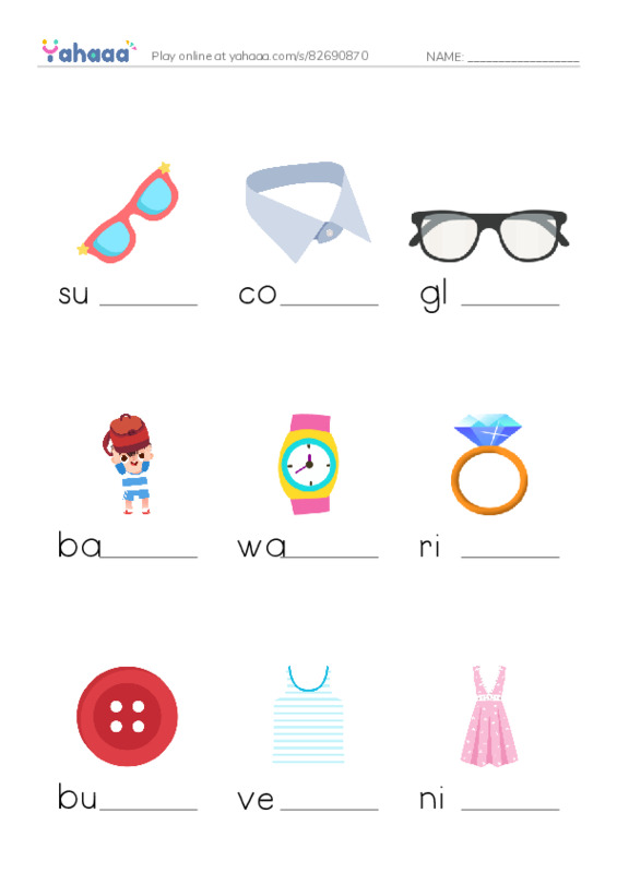 Fashion Accessories PDF worksheet to fill in words gaps