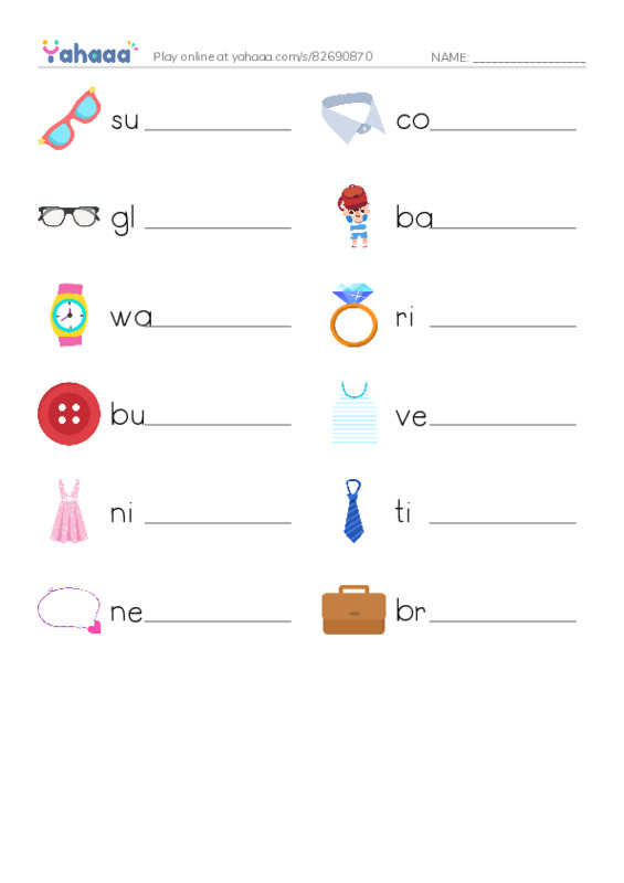 Fashion Accessories PDF worksheet writing row