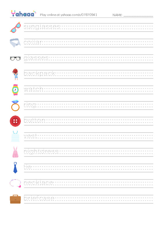 Fashion Accessories PDF write between the lines worksheet