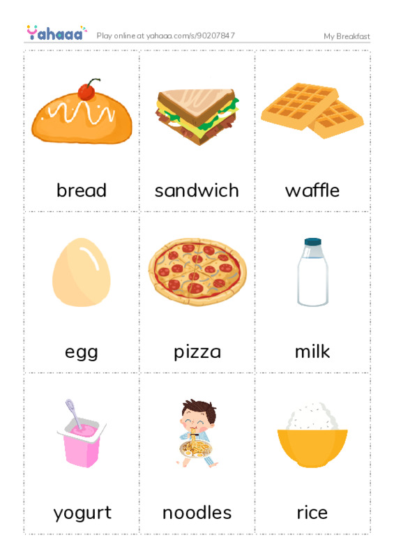 My Breakfast PDF flaschards with images