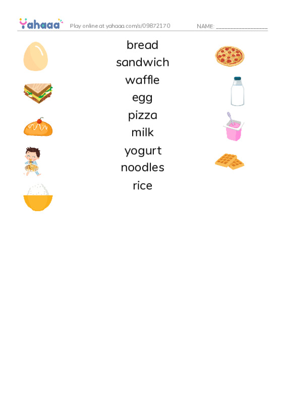 My Breakfast PDF three columns match words