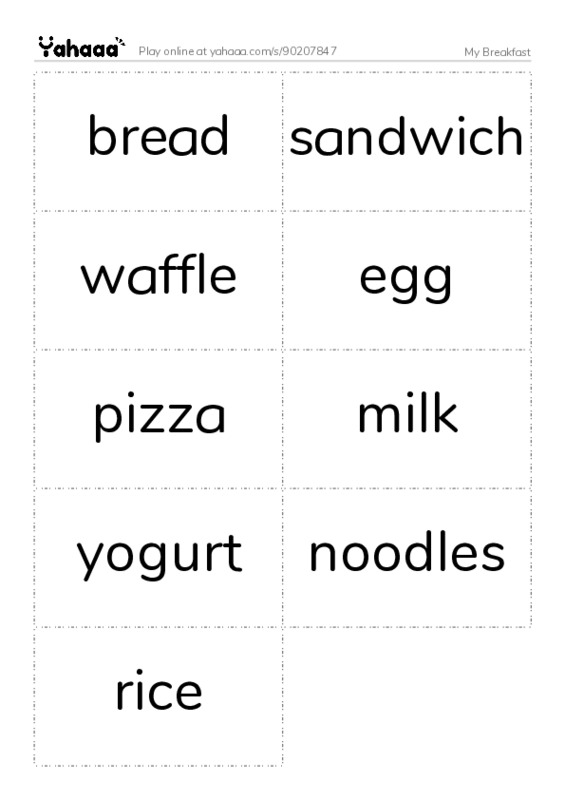 My Breakfast PDF two columns flashcards