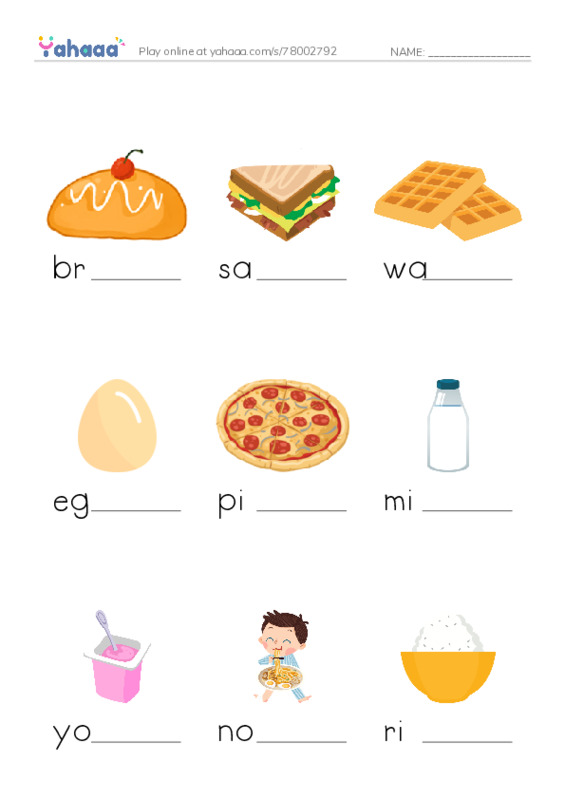 My Breakfast PDF worksheet to fill in words gaps