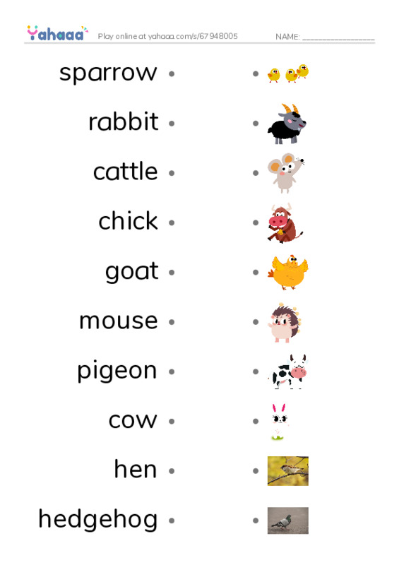 Farm Animals PDF link match words worksheet