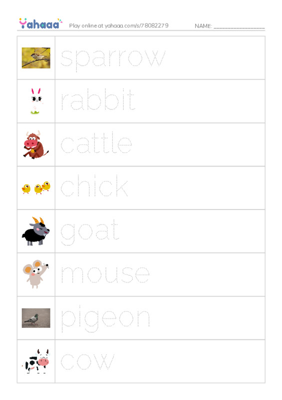 Farm Animals PDF one column image words