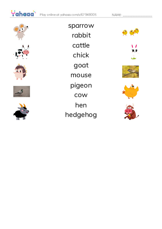 Farm Animals PDF three columns match words