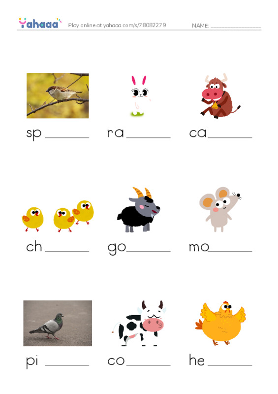 Farm Animals PDF worksheet to fill in words gaps