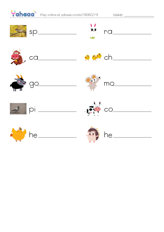 Farm Animals PDF worksheet writing row