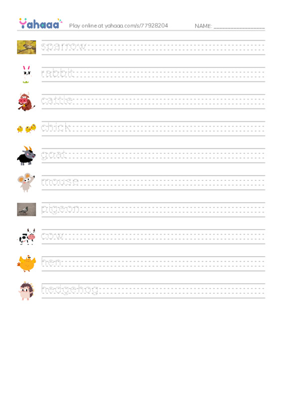 Farm Animals PDF write between the lines worksheet
