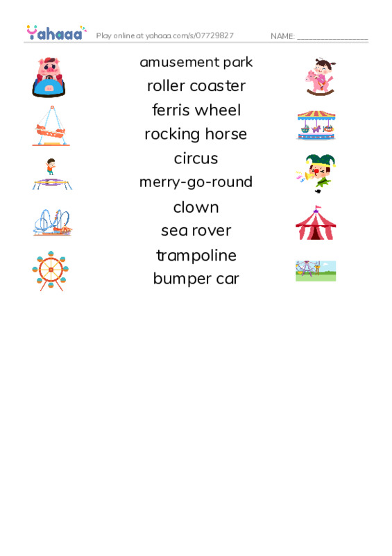 Amusement Park PDF three columns match words
