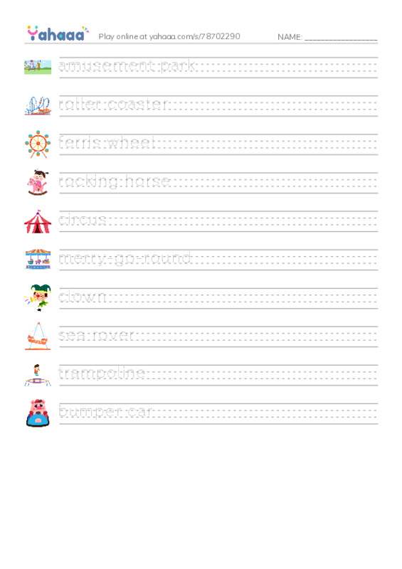 Amusement Park PDF write between the lines worksheet