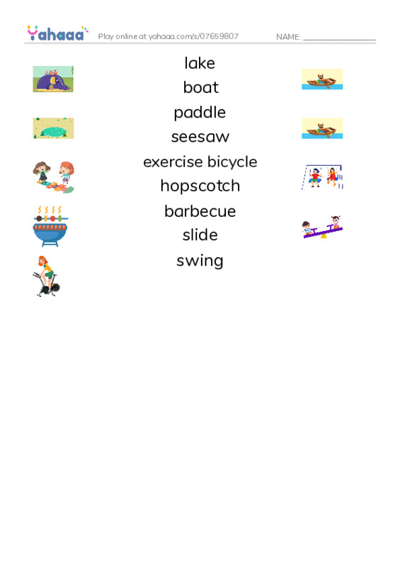 Play in the park PDF three columns match words