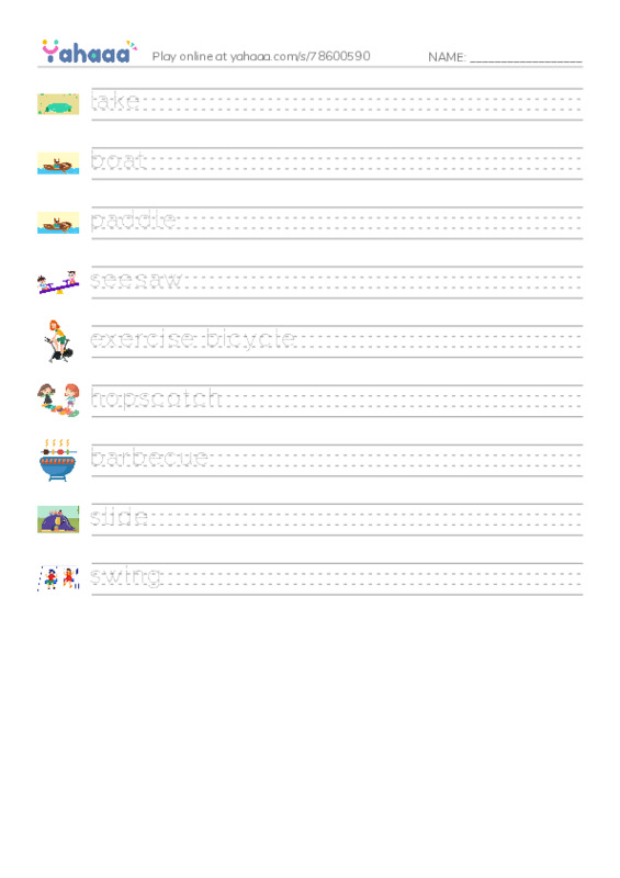 Play in the park PDF write between the lines worksheet