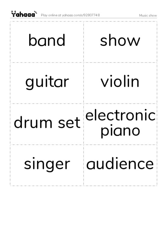 Music show PDF two columns flashcards