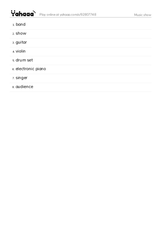 Music show PDF words glossary