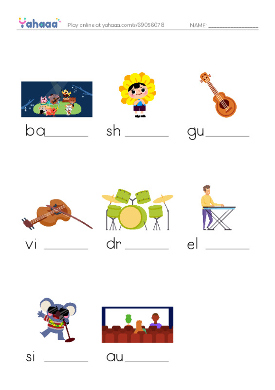 Music show PDF worksheet to fill in words gaps