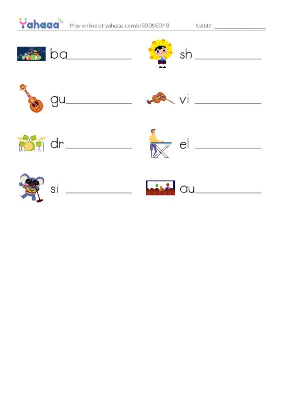 Music show PDF worksheet writing row