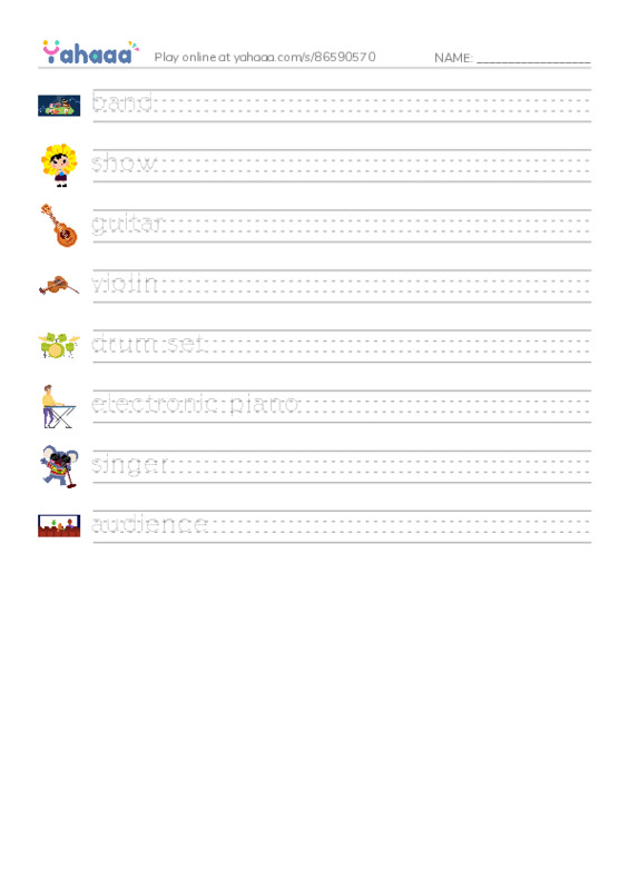 Music show PDF write between the lines worksheet
