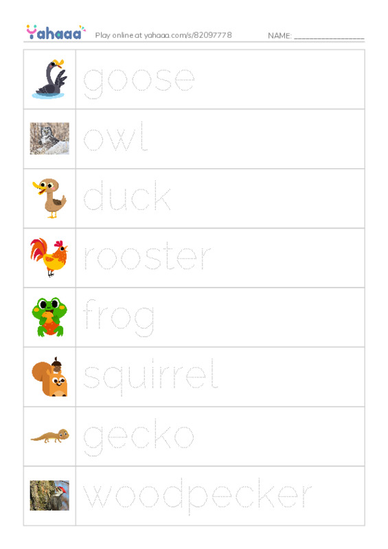 Animals in the Farm PDF one column image words