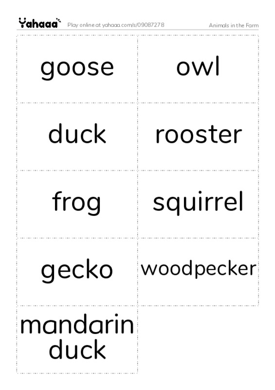 Animals in the Farm PDF two columns flashcards