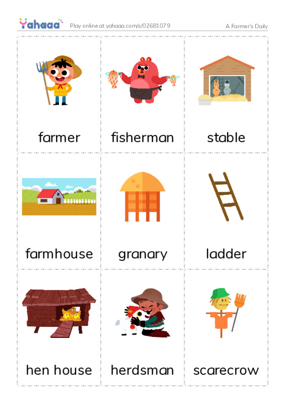 A Farmer's Daily PDF flaschards with images