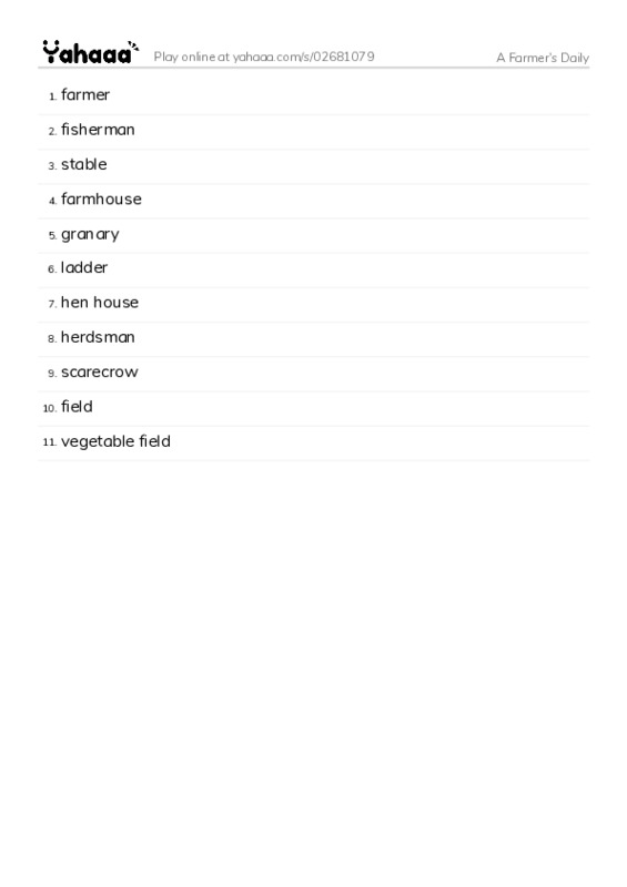 A Farmer's Daily PDF words glossary