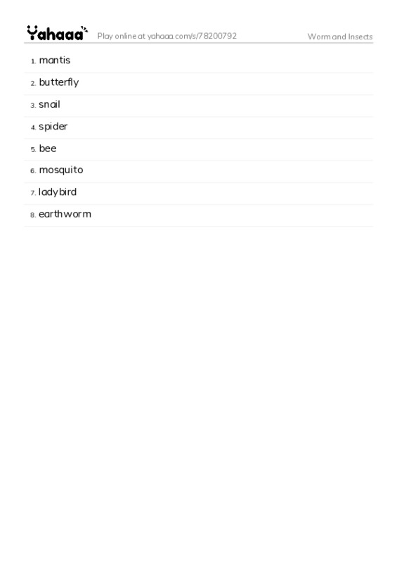 Worm and Insects PDF words glossary
