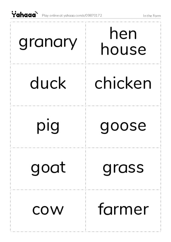 In the Farm PDF two columns flashcards