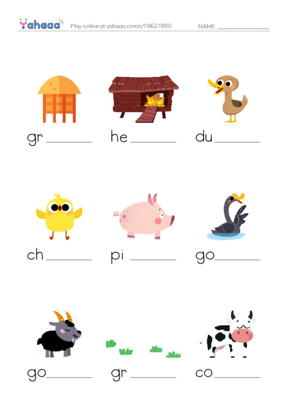 In the Farm PDF worksheet to fill in words gaps