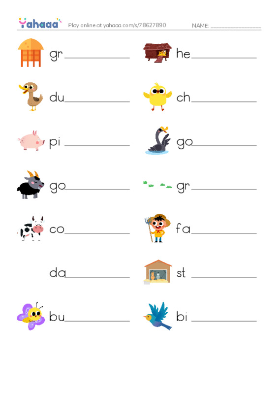 In the Farm PDF worksheet writing row