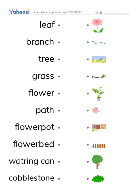 My Garden PDF link match words worksheet