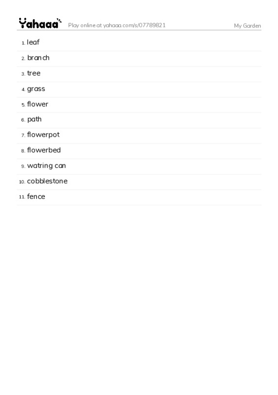 My Garden PDF words glossary