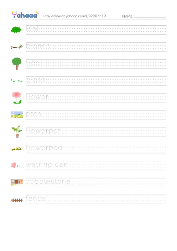My Garden PDF write between the lines worksheet