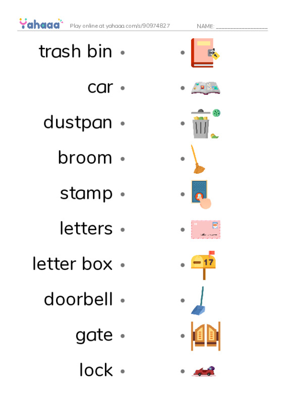 In the House PDF link match words worksheet