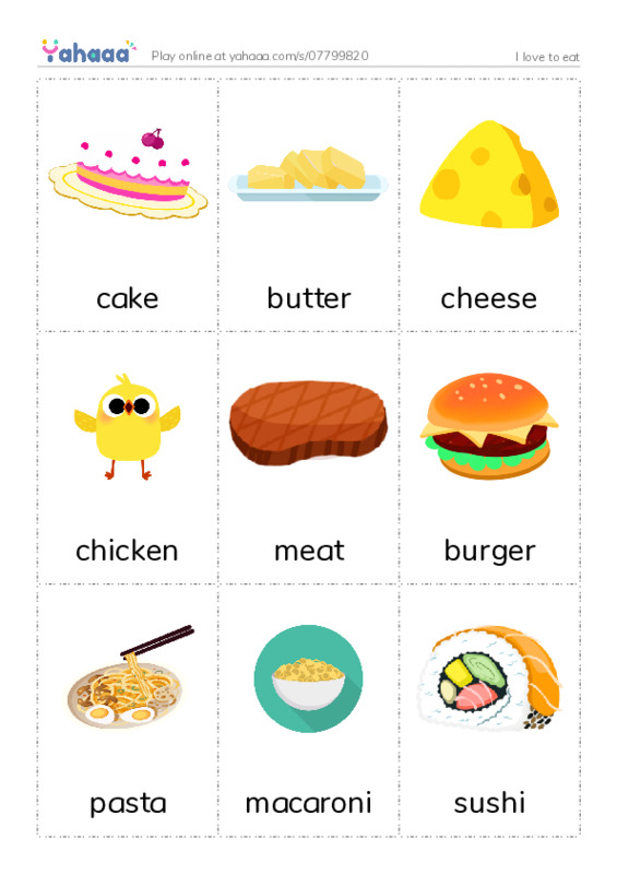 I love to eat PDF flaschards with images