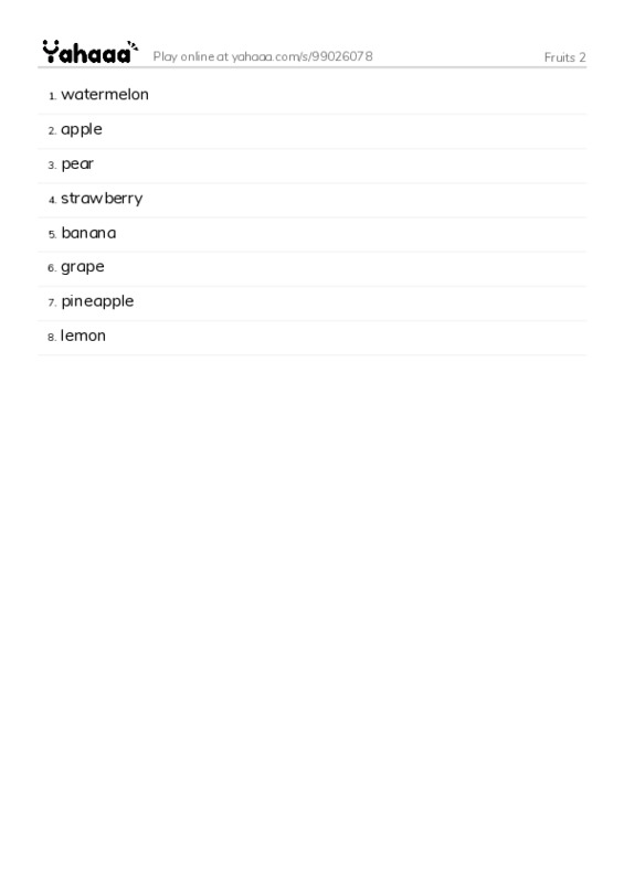 Fruits 2 PDF words glossary