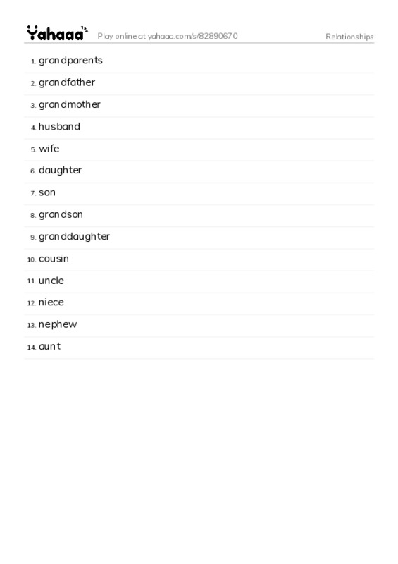 Relationships PDF words glossary