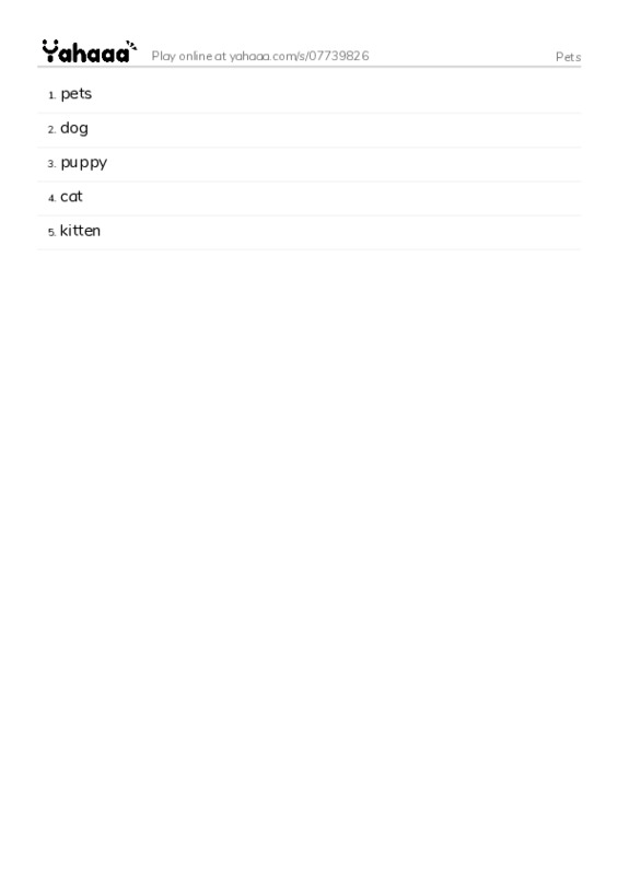 Pets PDF words glossary