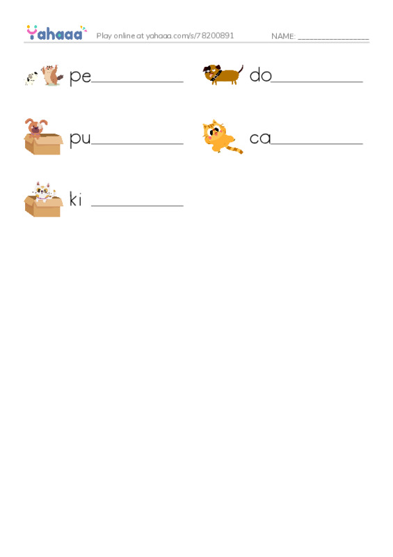 Pets PDF worksheet writing row