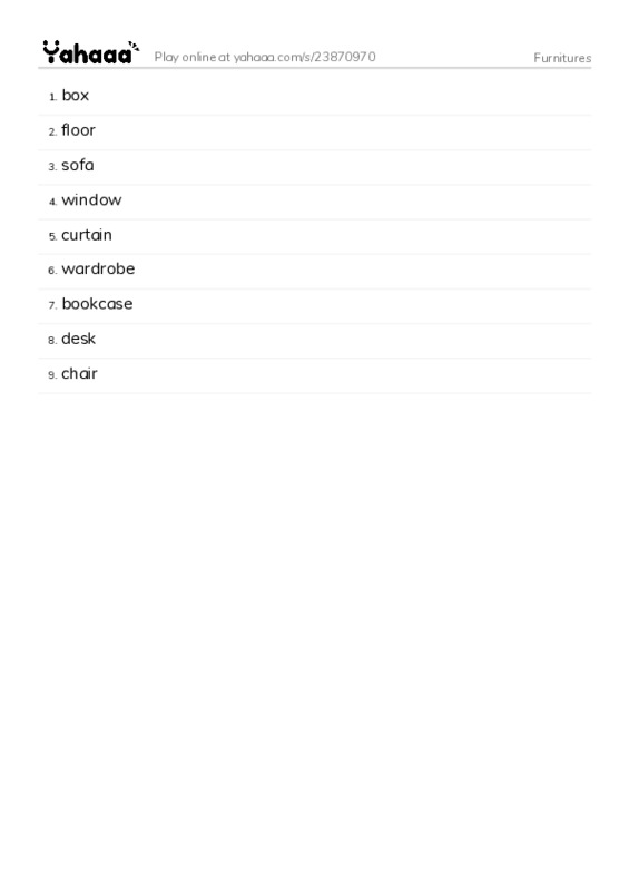 Furnitures PDF words glossary