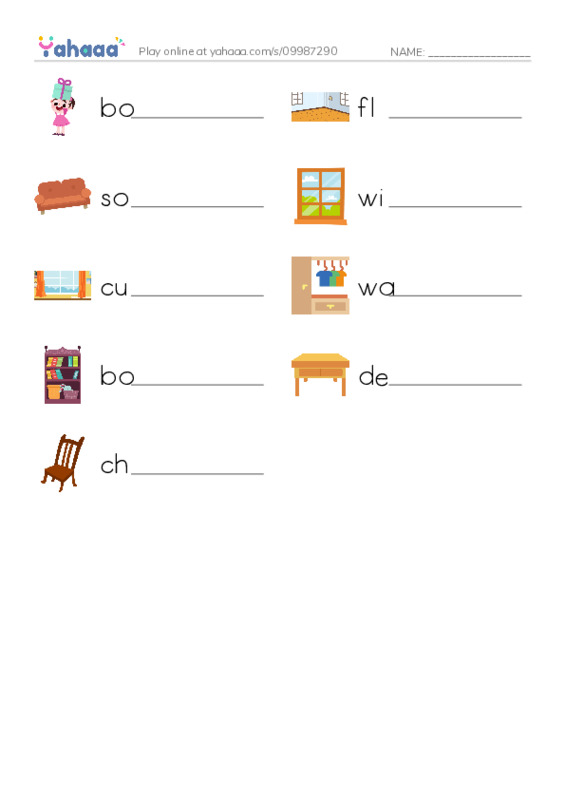 Furnitures PDF worksheet writing row