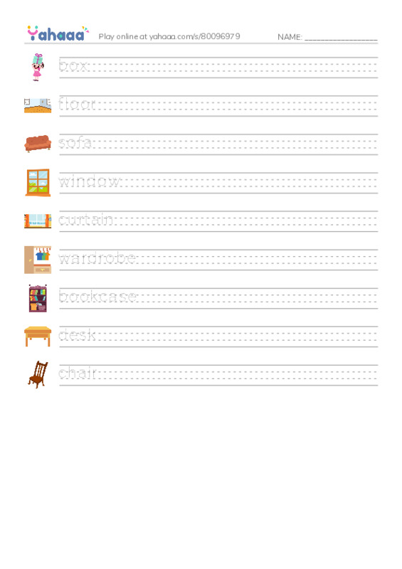 Furnitures PDF write between the lines worksheet