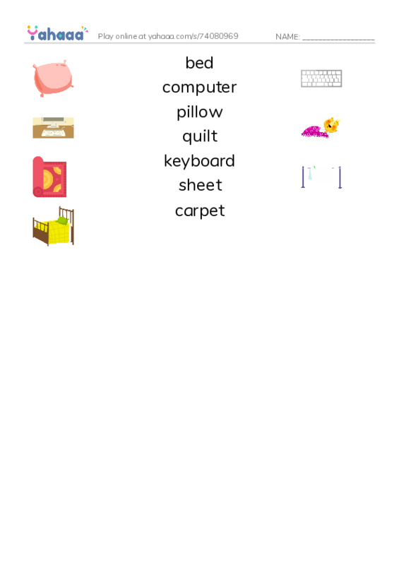 In the Bedroom PDF three columns match words