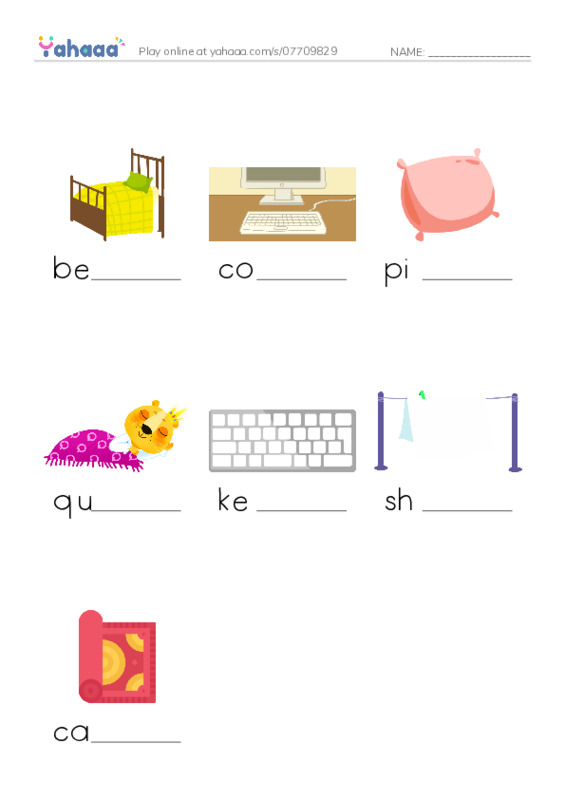 In the Bedroom PDF worksheet to fill in words gaps