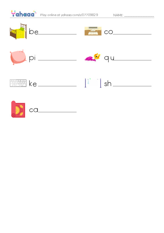 In the Bedroom PDF worksheet writing row