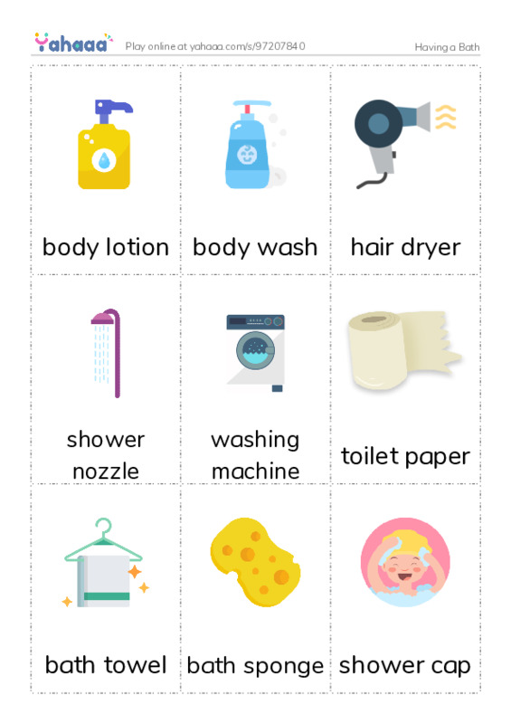 Having a Bath PDF flaschards with images