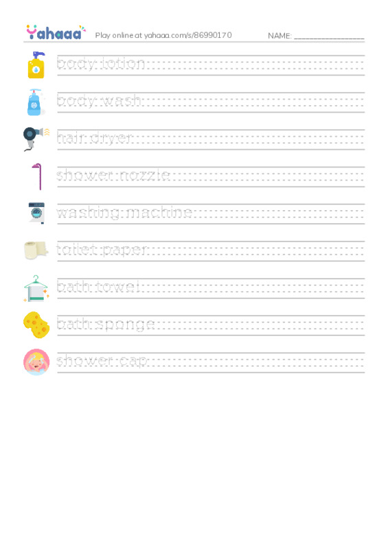 Having a Bath PDF write between the lines worksheet