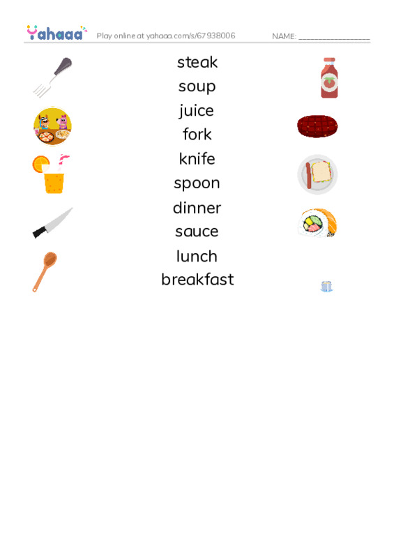 Having a Meal PDF three columns match words